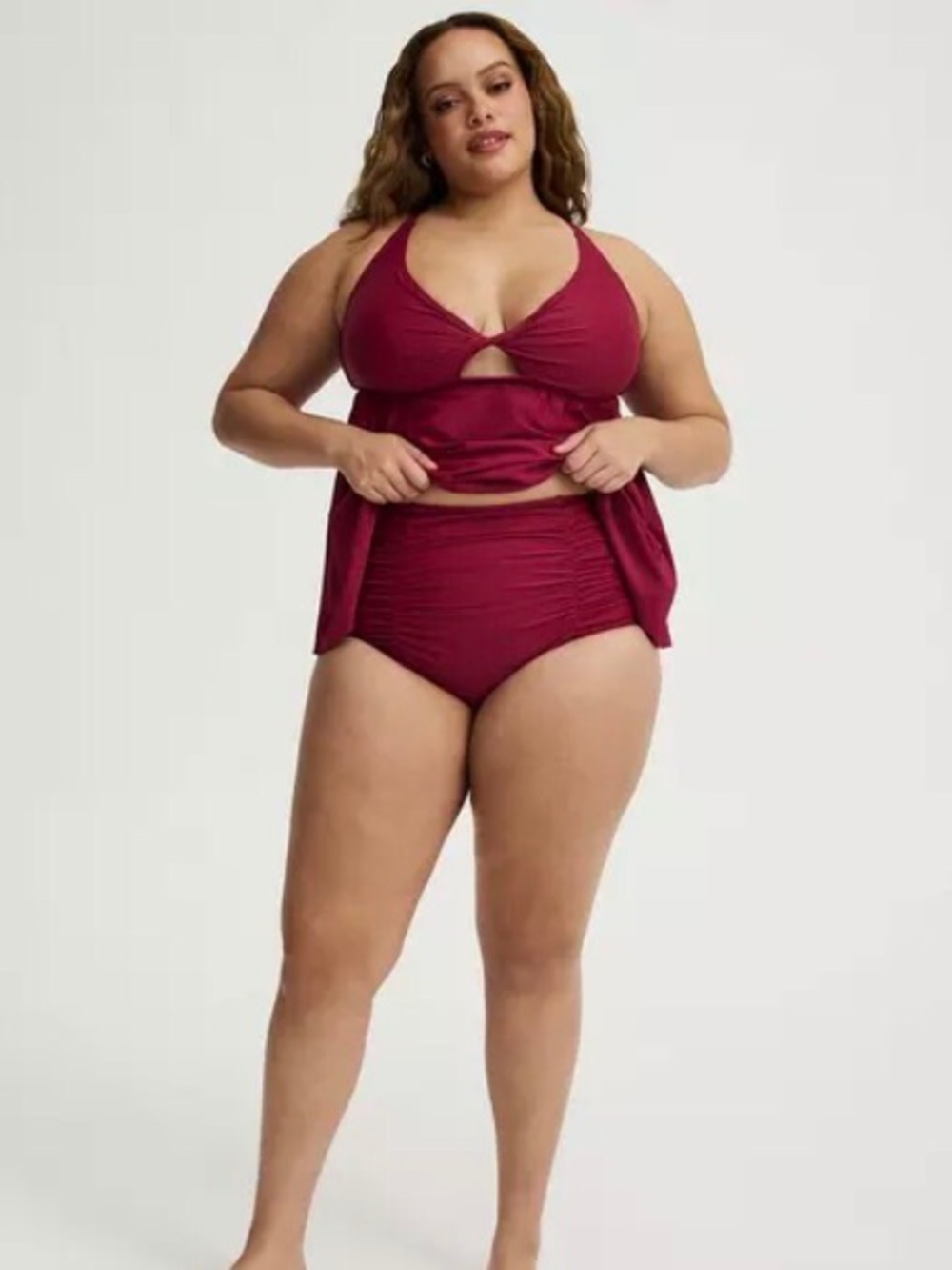 Torrid Plus Size Burgundy High Rise Ruched Swim Bottom Size 5 NWT